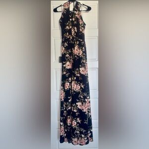 Lulu's Black and Pink Floral Maxi Dress
